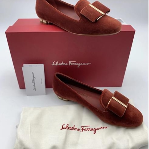 New Salvatore Ferragamo Sarno T Ballet Flats Velvet Loafers bow Vara Varina - Picture 17 of 17